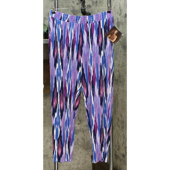 NWT IMAN Ikat Jersey Knit Ankle Pants Large Purple - Picture 2 of 5